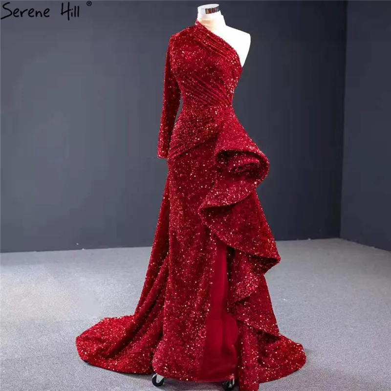Дубай, роскошные красные вечерние платья на одно плечо,, расшитое блестками, блестящее, Русалка, сексуальное платье, беззаботное, хм67056