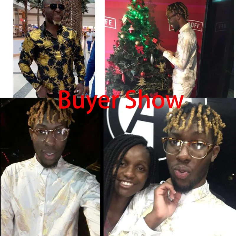 Koop Mens Gold Rose Bloemenprint Shirts 2019 Merk Bloemen Steampunk Chemise Wit Wedding Party Lange Mouwen Bronzing Camisa Masculina