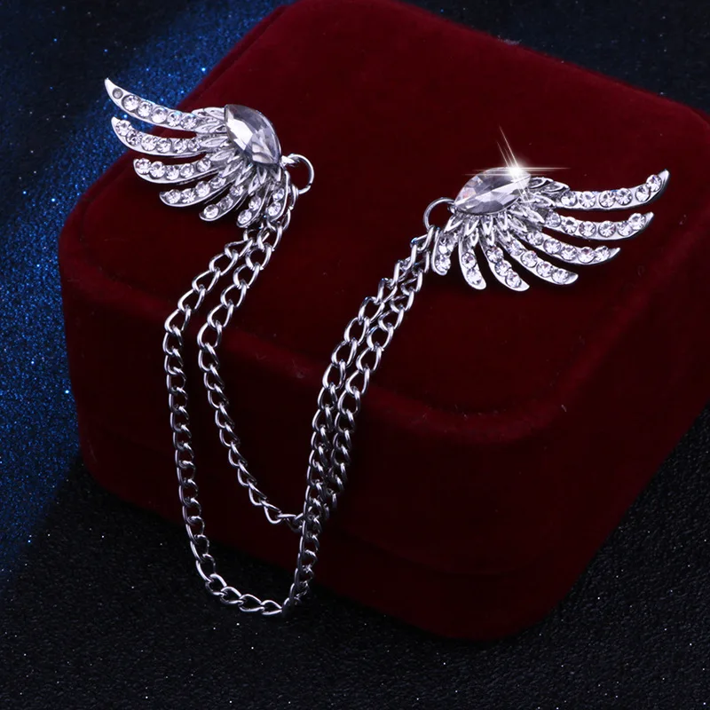 Корейский высококачественный Ангел крылья мужской костюм брошь кисточка кристалл броши на воротник цепь булавка женская рубашка воротник булавки аксессуары