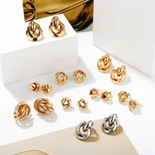 Серьги-гвоздики в форме пуговиц для женщин, 9 стилей, простые геометрические круглые серьги в стиле панк-рок, модные ювелирные изделия, женские серьги KAE122