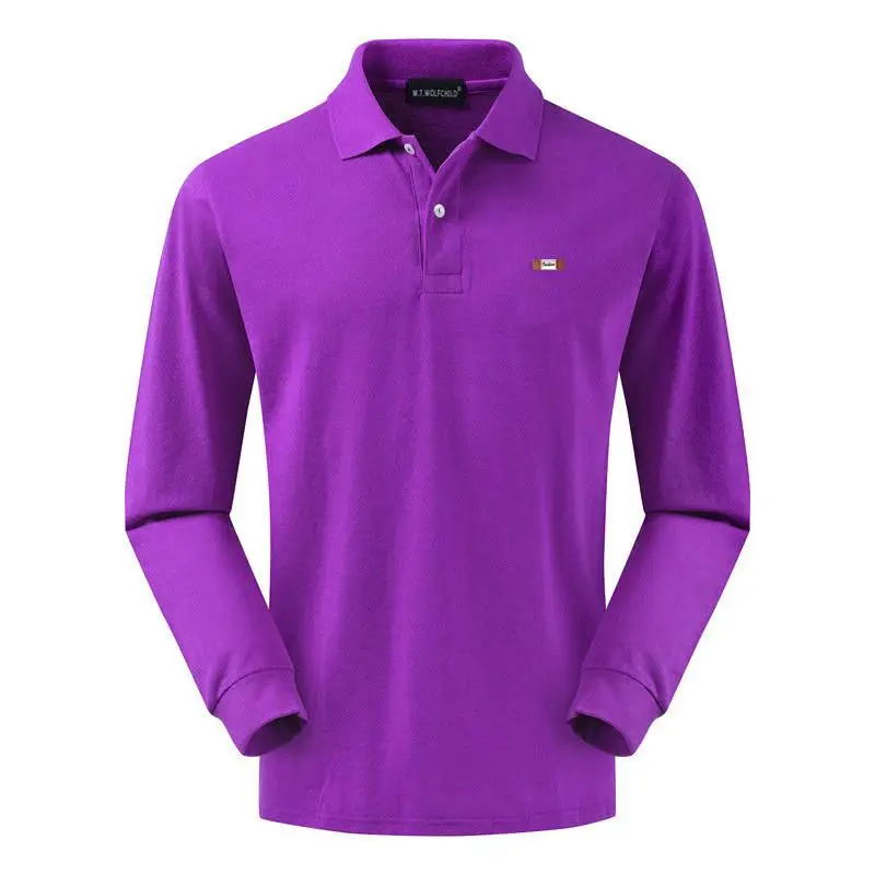 Хлопок, высокое качество, новинка, весна-осень, мужские рубашки поло с длинным рукавом, повседневные мужские рубашки поло, модные мужские топы, XS-4XL - Цвет: Фиолетовый