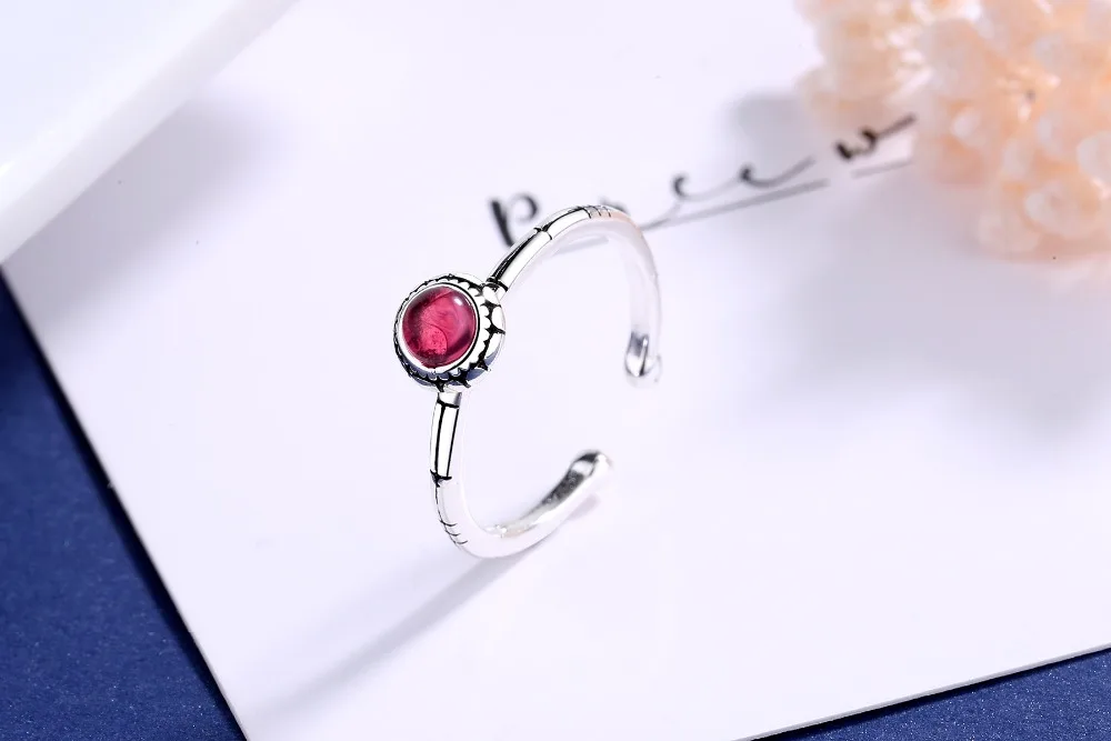 Bijoux, простой стиль, 925 пробы, серебро, красный кристалл, кольца для женщин, подарки, большие Регулируемые кольца на палец