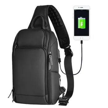 

Black Chest Pack Men Casual Shoulder Crossbody Bag USB Charging Chest Bag Water Repellent Travel Messenger Bag Male