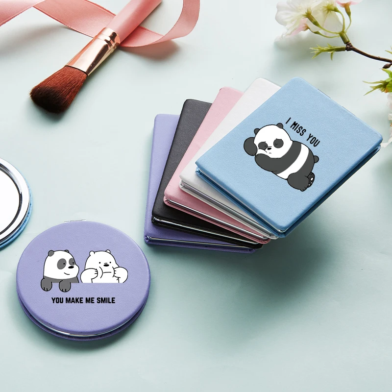 Портативное складное зеркало для макияжа с мультяшной пандой двойной боковой