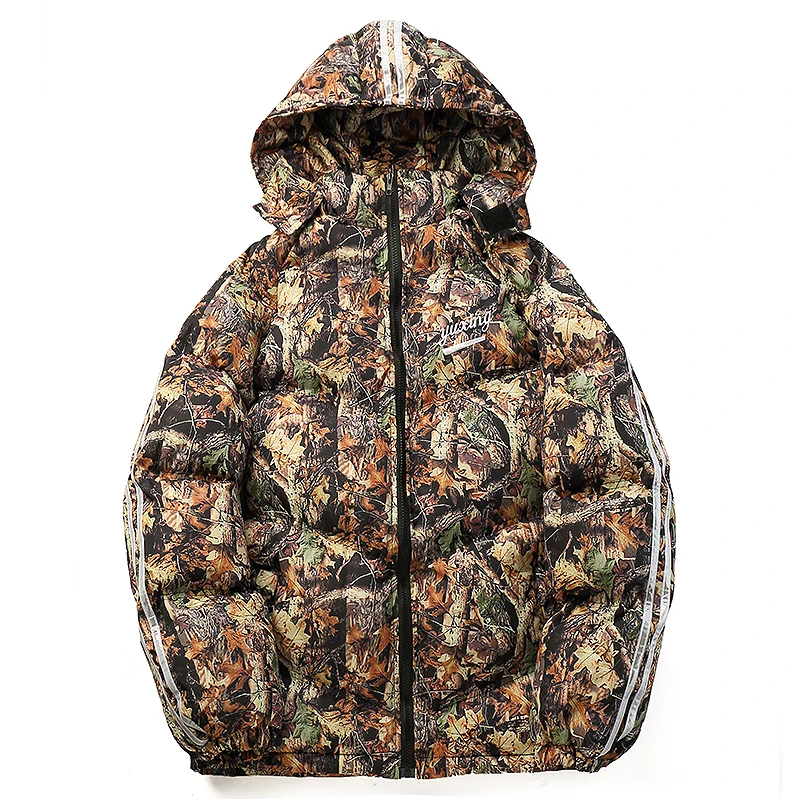 Camouflage Мужские зимние толстые теплые камуфляжные парки с капюшоном и вышивкой с буквенным принтом, мужская уличная куртка в стиле хип-хоп, свободное ветрозащитное Стеганое пальто - Цвет: Camouflage