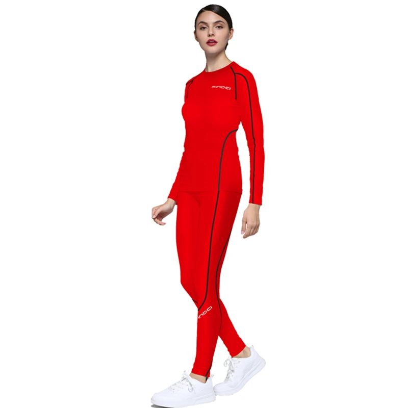 

Findci Women's 2PCS/Set Dry Fit Athletic Compression Long Sleeve T Shirt Legging Fitness Suit Baselayer