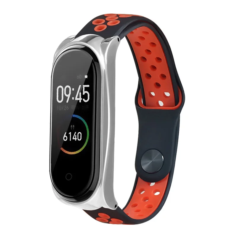 Силиконовый ремешок с металлическим чехлом для Xiaomi Mi Band 3/4 OUJ99