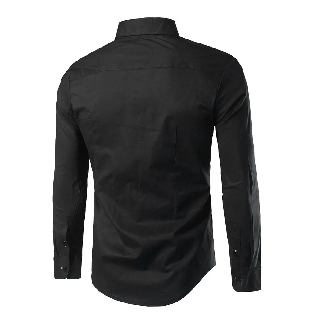 Мужские рубашки с длинными рукавами, строгая сорочка Camisa Masculina, модная Однотонная рубашка с воротником на пуговицах, Облегающая рубашка, черный цвет