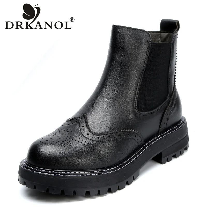 Women Boots Vintage Winter Genuine-Leather Ladies Autumn DRKANOL Ankle Bullock Handmade