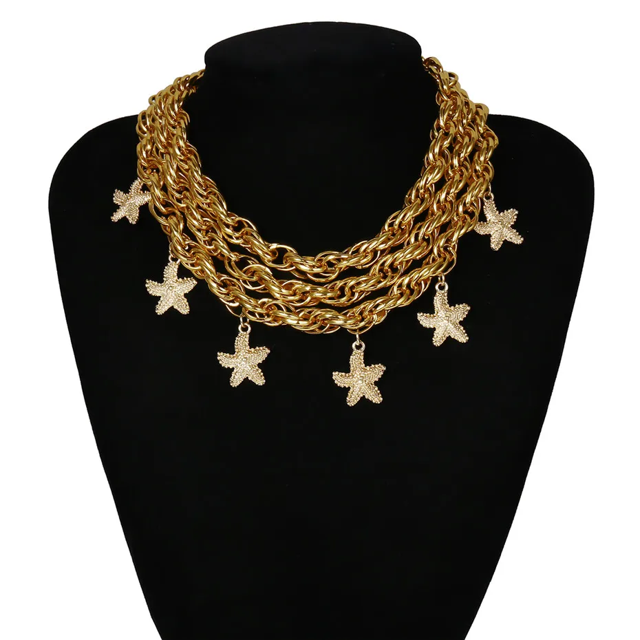 Golden Necklace Lacteo панк 3 многослойная Твист цепь колье для женщин хип хоп Золотая звезда кулон массивная ключица цепь ожерелье подарок - Окраска металла: Golden Necklace