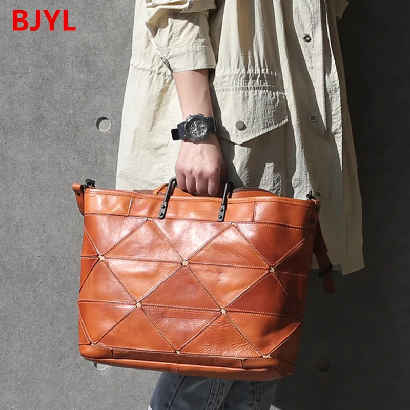 2020 New Computer Briefcase Women Handbag Laptop Bag Female Leather Cowhide Stitching Distressed Large Capacity 14 Inch |