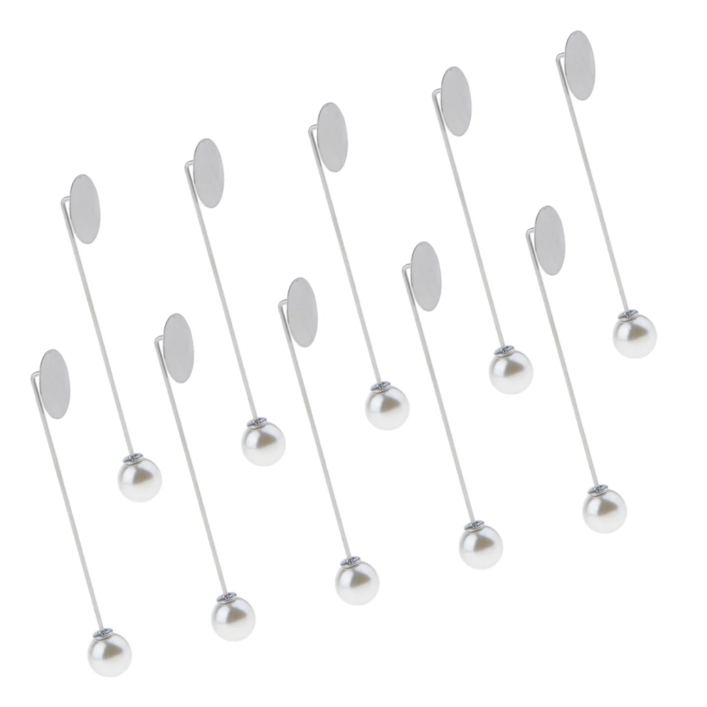10pcs/Lot Stainless Steel Stick Pin Pearl Bead End Glue On Clutch Brooch DIY