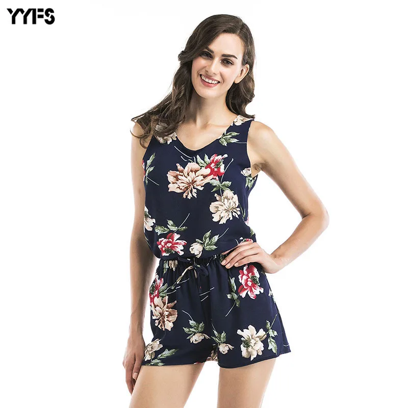 

AliExpress Hot Selling New Style Set Floral-Print Chiffon Vest + Shorts Two-Piece Women's Beach Casual