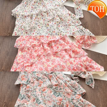 

Casual Girls Dresses Summer with Hat 2 Piece Suit Children's Clothes Kids Girls Party Princess Print Dress Vestidos