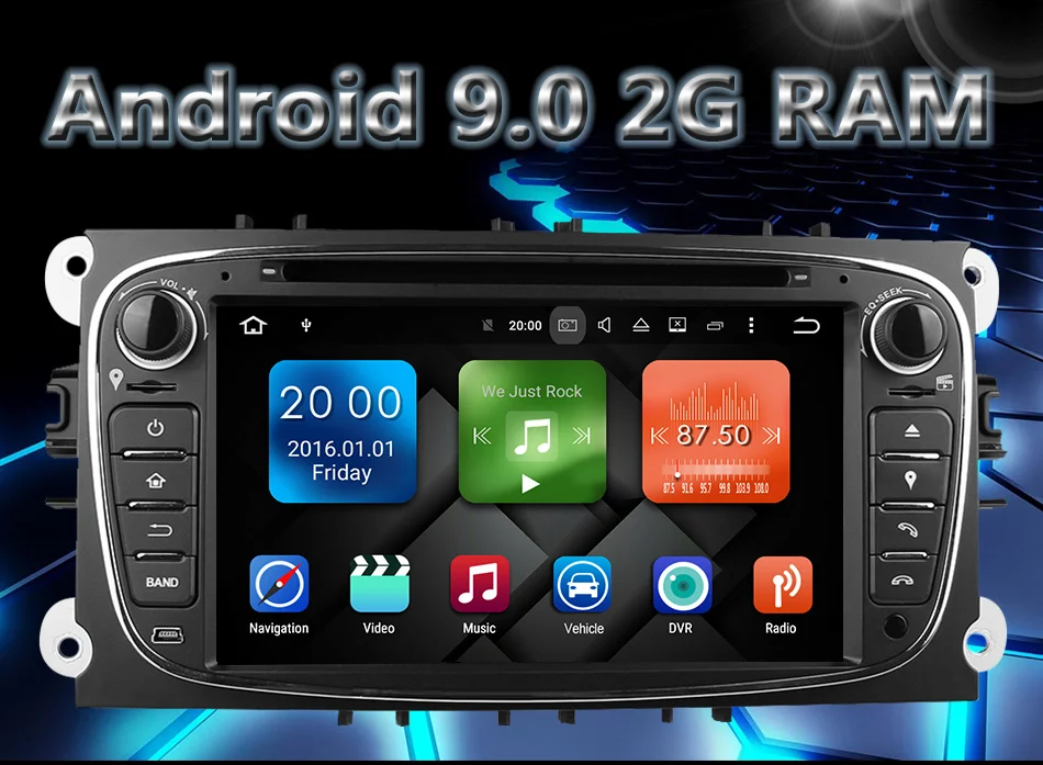 Sale Eunavi Quad Core 2 Din Android 9.0 Car DVD Player Car Radio with GPS+WIFI+3G for Ford focus 2 dab Galaxy Transit Tourneo Mondeo 0