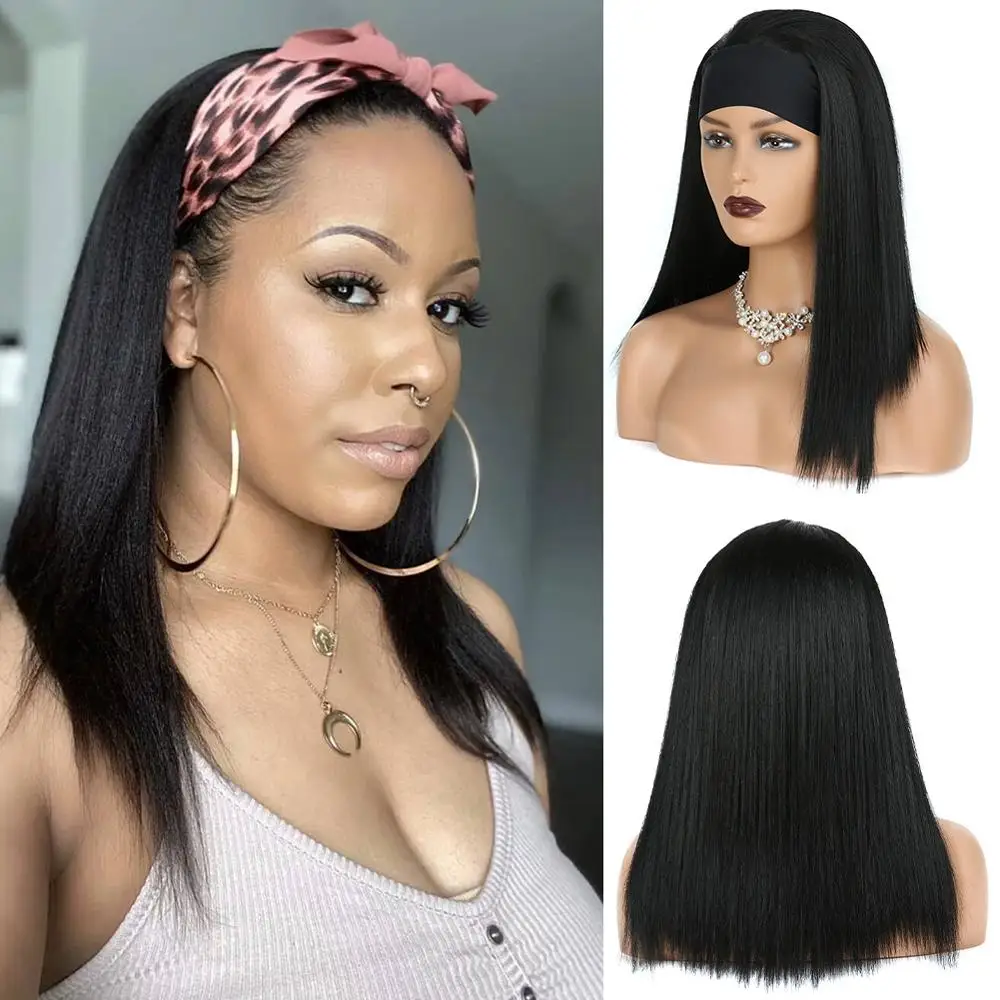 

Headband Wig for Black Women Afro Long Synthetic Heat Resistant Yaki Straight Wigs Natural Black