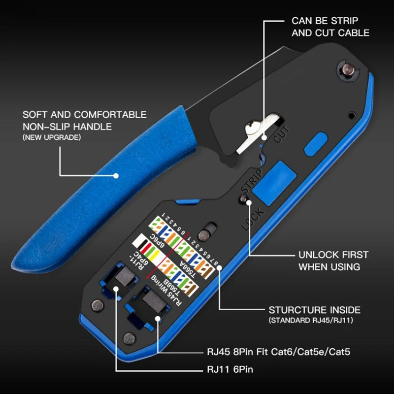 BHTS-Rj45 инструмент сети обжимной инструмент для кабелей зачистки плоскогубцы для зачистки Rj45 Cat6 Cat5E Cat5 Rj11 Rj12 разъем