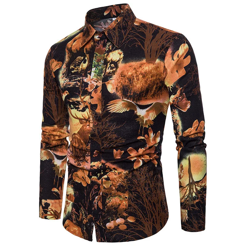 Мужская рубашка Blusas, одежда с открытым стежком, умная повседневная одежда с воротником-стойкой, обычные повседневные рубашки на пуговицах, рабочая одежда, большие размеры, с принтом - Цвет: CS18-