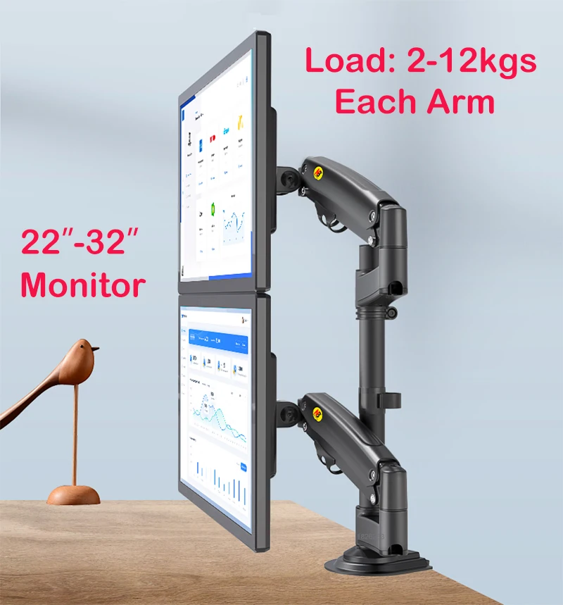NB NEW H180 22&quot-32&quotDouble monitor desk Holder Arm Gas Spring Full Motion LCD TV Mount 2-12kg ergonomica dual arm clamp bracket |