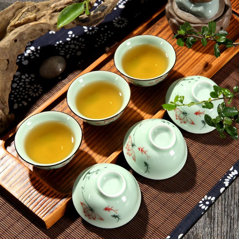 Китайский Селадон Ручная роспись кальмар чай мастер кунг фу чайная чашка оптом