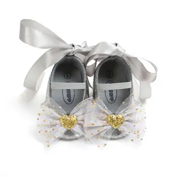 

Autumn Spring Newborn Baby Girl Crib Shoes Party Princess Ribbon Tulle Sequins Glitter Soft Sole Shoes Prewalker First Walkers