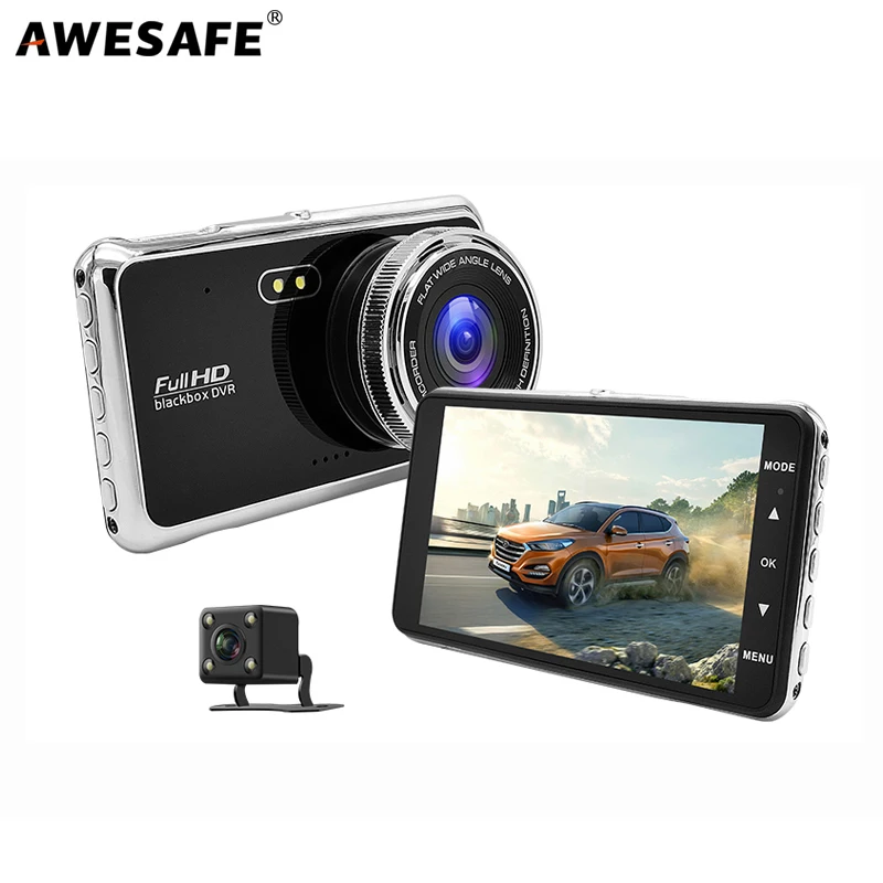 

AWESAFE 4.0" IPS ADAS FHD 1296P Car DVR Dash Cam Camera Auto Registrator with Rear Camera WDR Night Vision Voice Alarm