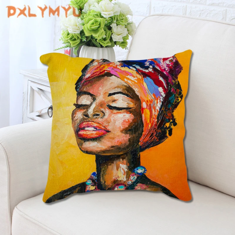 African Style Cushion Cover The Girl Oil Printed Case Pillow Car Seat 45*45cm Decorative Pillowcase | Дом и сад
