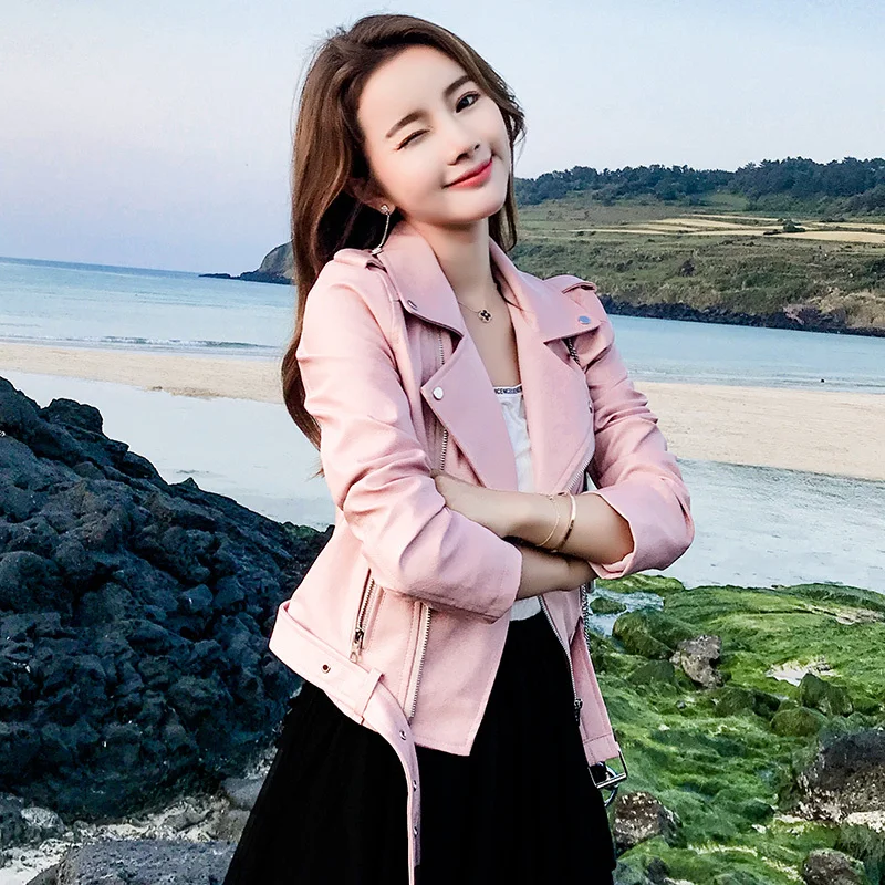 Женская короткая куртка из ПУ кожи с отложным воротником | одежда