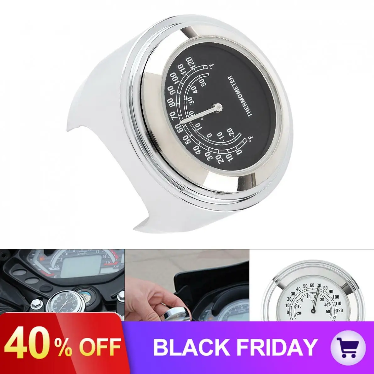 

Plated Chrome Handlebar Mount Temp Motorcycle Thermometer Clock Waterproof Temperature Gauge for 7 8" 1" Motorcycle Handlebar