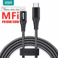 ESR-MFi 고속 충전 케이블, 아이폰 12, 아이패드, 애플 MFI 라이트닝 데이터 라인용 USB C to 라이트닝 케이블