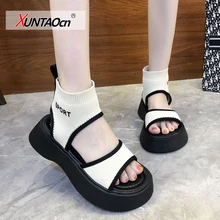 

Summer Sport Stretch Fabric Sandals Women Fashion Peep Toe Cool Platform Wedge Heel Shoes Zapatos Mujer Female Slides