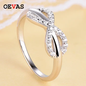 

OEVAS 100% 925 Sterling Silver Sparkling Zircon Infinity Symbol Rings For Women Top Quality Sparkling Anniversary Fine Jewelry