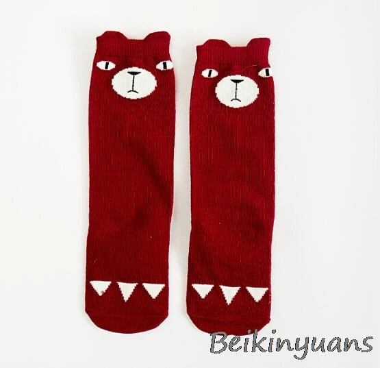 Wine red bear Детская мультипликационная Шиншилла, милые детские носки с лисой, гольфы, Детские Теплые Носки с рисунком панды - Цвет: Wine red bear