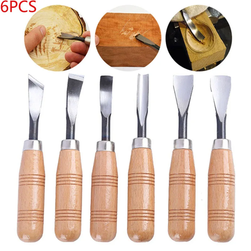 

Hot 6Pcs/set Carving Knife Set Wood Carving Cut Knife Tool Set Steel Hand Tools Chisel Set Knives Hand Tool Set DIY Woodworking