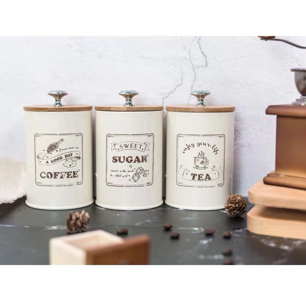 Tea Coffee Sugar Canisters Kitchen Storage Tin Jars Pots Natural Bamboo