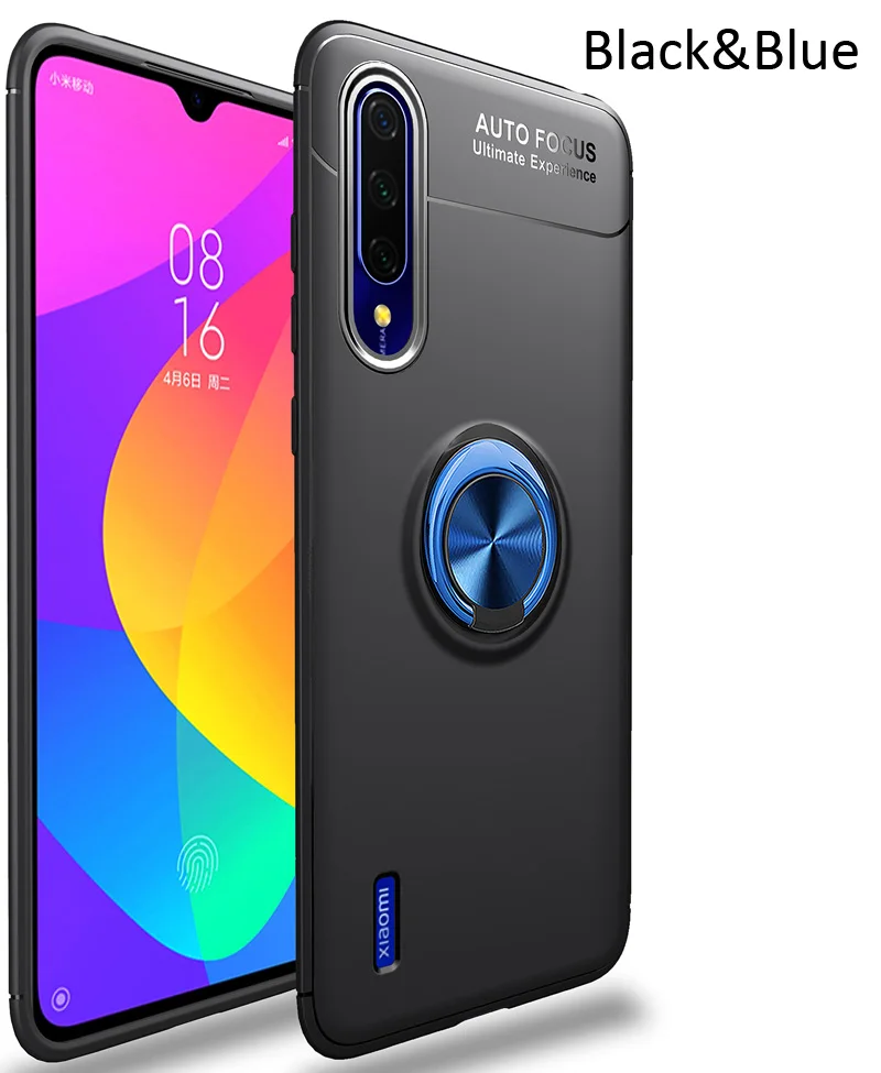 Автомобильный Магнитный чехол для Xiaomi mi A3 mi A3 CC9e CC9 кольцо пальцевый держатель Магнитный чехол - Цвет: Black Blue