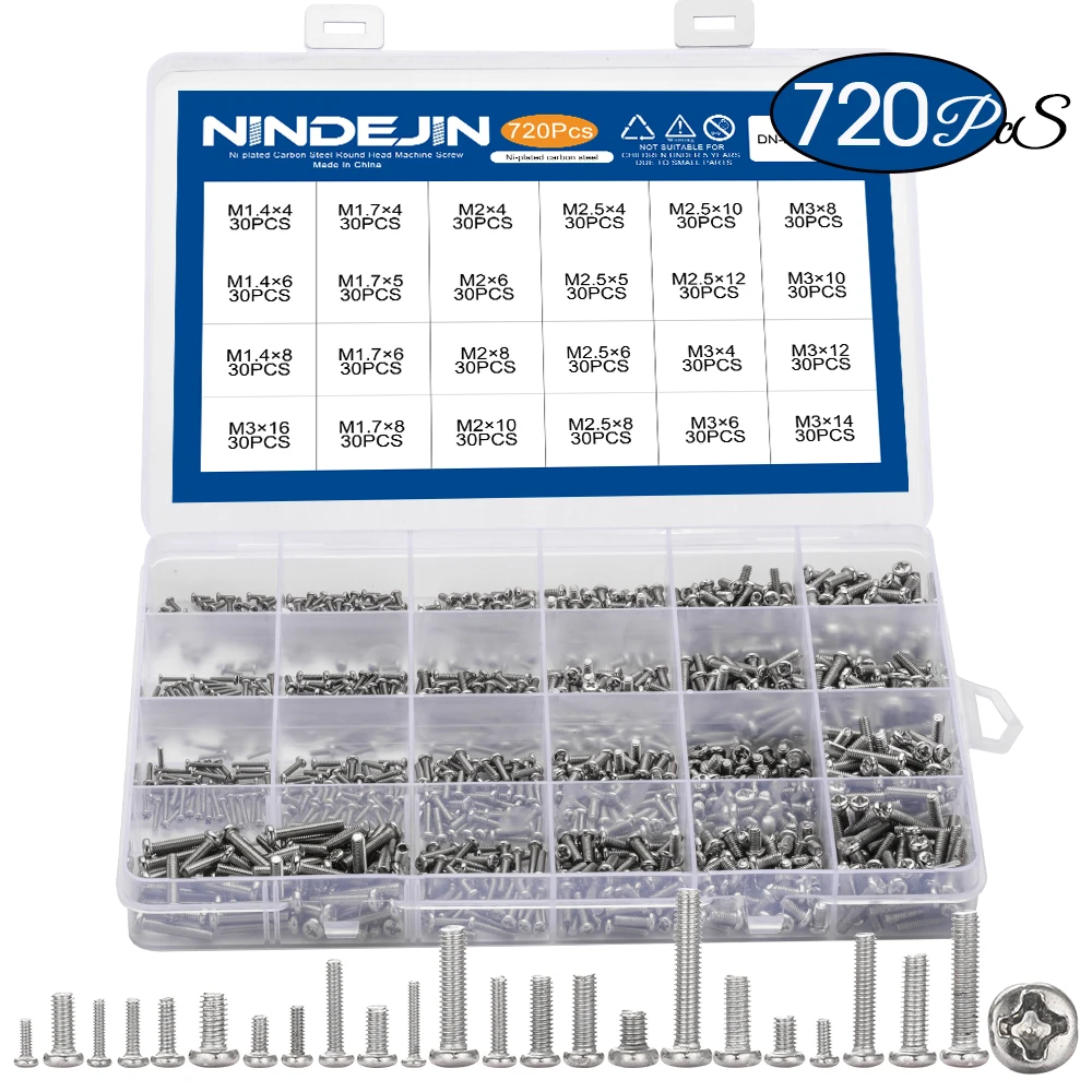 Parafusos do Portátil Máquina de Aço Cruz Recessed Redonda Pan Cabeça Conjunto M1.4 M1.7 m2 M2.5 m3 Carbono Variedade Parafuso Kit 720 Pçs – Set