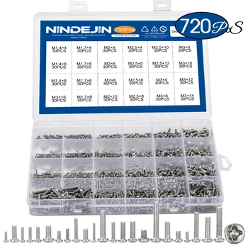 

720pcs/set Cross Recessed Round Pan Head Laptop Screws Set M1.4 M1.7 M2 M2.5 M3 Carbon Steel Machine Screw Assortment Kit