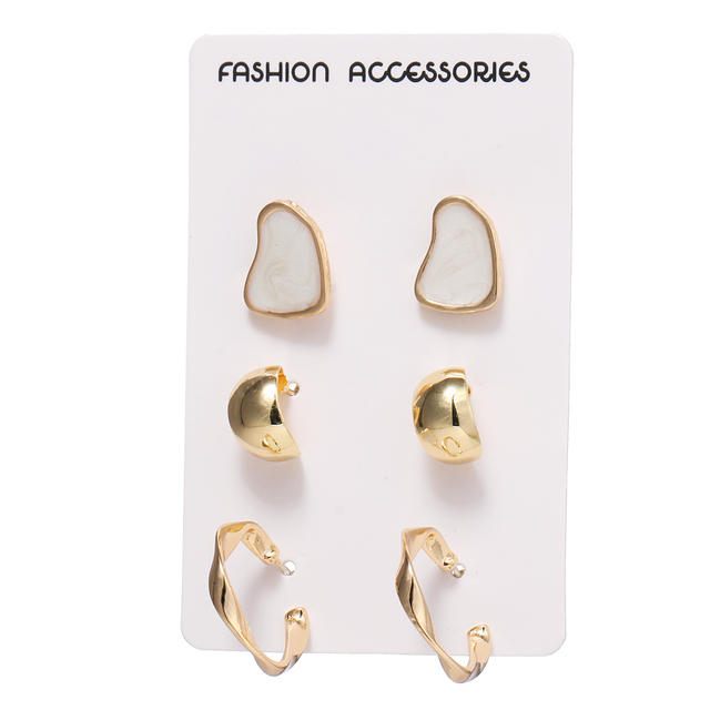 Jewelry 3 Sets Earrings Green Blue Pink Enamel Small stud Earrings Golden Jewelry For Women Student Gifts
