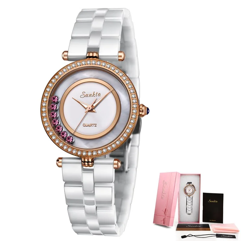 SUNKTA, модные женские часы, розовое золото, женские часы-браслет, Reloj Mujer, новинка, креативные водонепроницаемые кварцевые часы для женщин+ коробка - Цвет: Rose gold White