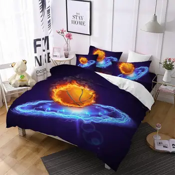 

Blue Galaxy Basketball and Fire Duvet Cover Set Twin Full Queen King Size Microfiber Bed Linen Set Boys Bedding Set Pillowcase