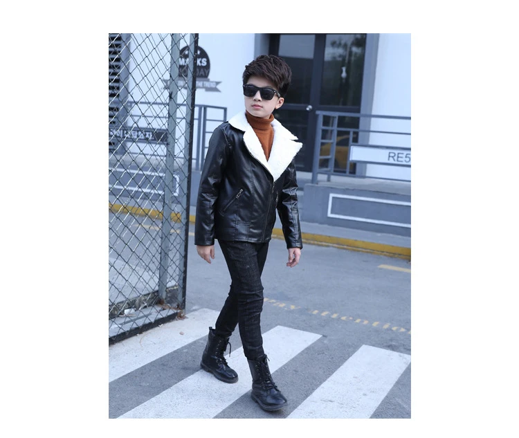 boys coats autumn winter fashion PU leather jacket 3-14 Y kids jacket new arrived children's plus velvet warm cotton outerwear