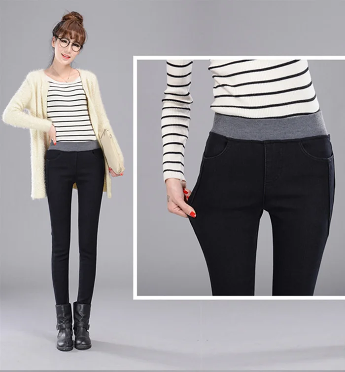 Эластичные Обтягивающие джинсы для женщин зимние теплые джинсовые штаны плотные тонкие узкие брюки с высокой талией женские осенние джинсовые брюки