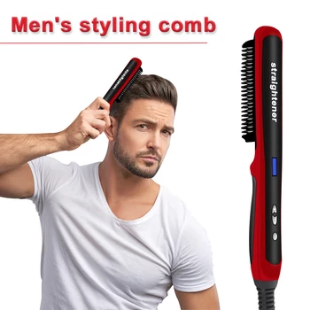 

Men'S Quick Beard Straightener Brush Fast Detangling Electric Comb Ceramic Heating Anti-Static Anti-Scald Comb Hair Straightener