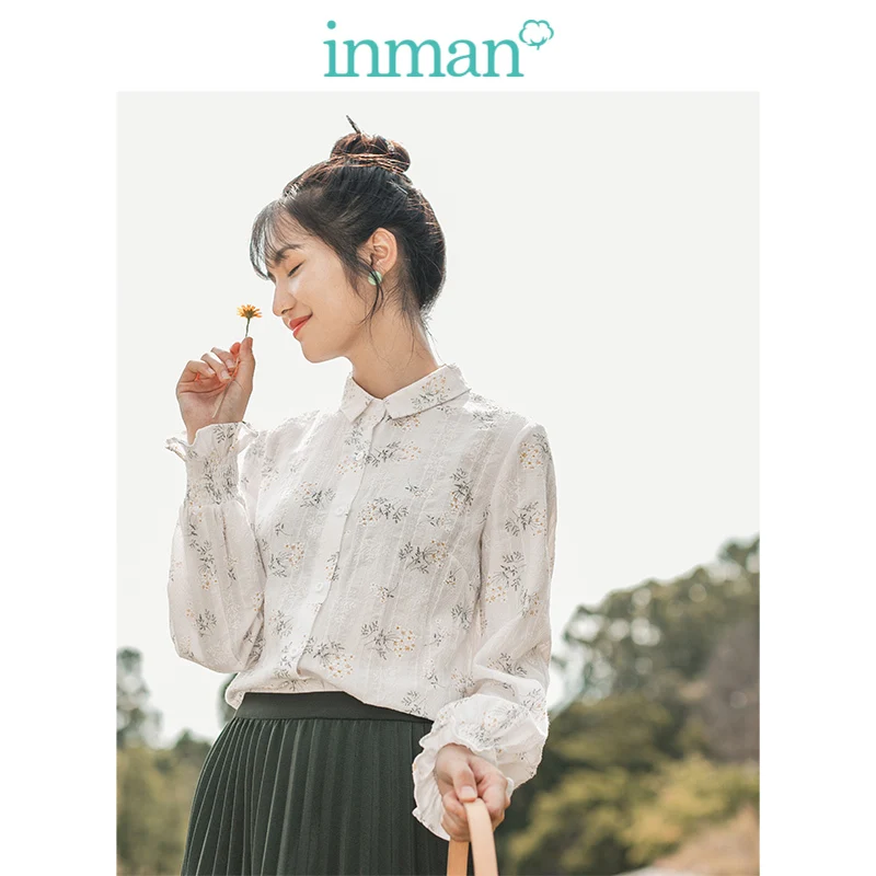 INMAN Spring Autumn Young Girl Embroidery Cotton Literary All Matched Minimalism Elegant Print Women Blouse INMAN Spring Autumn Young Girl Embroidery Cotton Literary All Matched Minimalism Elegant Print Women Blouse