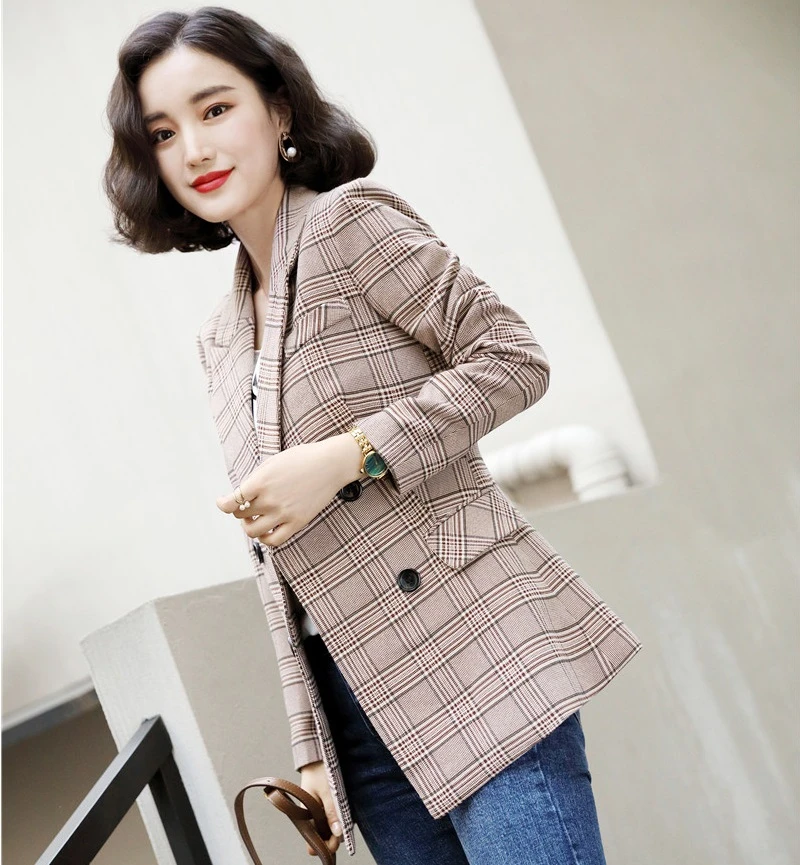 

Fashion Plaid Uniform Styles Long Sleeve Formal Blazers Jackets for Women Business Work Wear Ladies Office Outwear Tops Blaser