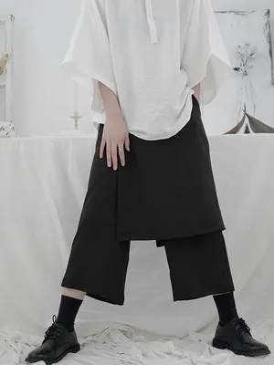 Yamamoto Black Capri Pants women's loose double layer personality design feeling minority Japanese wide legs casual pants Yamamoto Black Capri Pants women's loose double layer personality design feeling minority Japanese wide legs casual pants