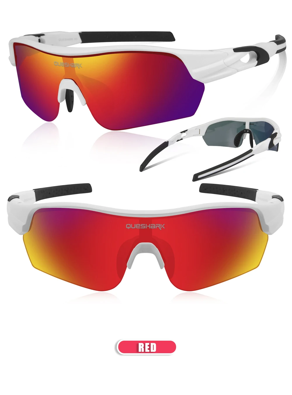 Queshark 2020 New Design Polarized Sport Sunglasses For Men Women Cycling Running Fishing Driving Golf 4 HD Lens Exchangeable
