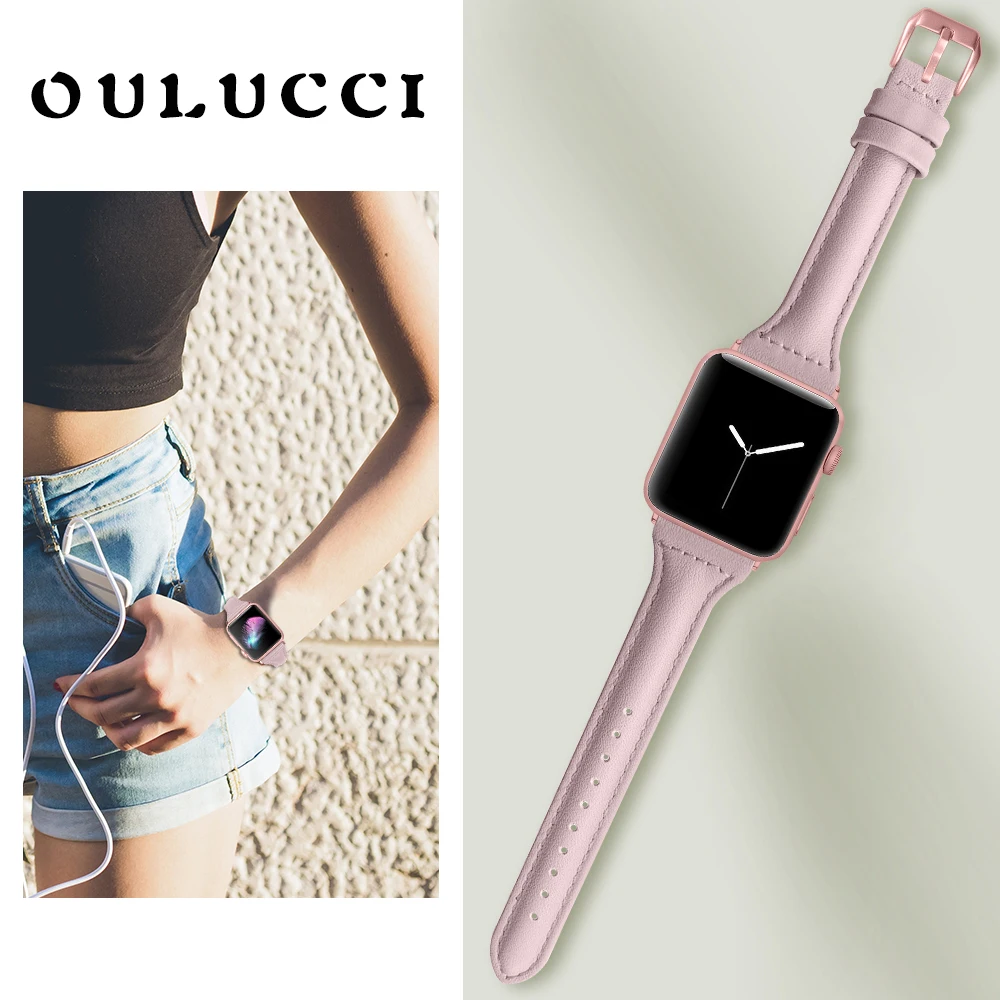 Oulucci розовый кожаный ремешок для apple watch 44 мм/38 мм/40 мм/42 мм аксессуары для часов сменный ремешок для apple watch 5/4/3/2/1