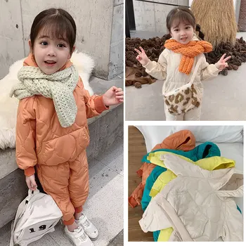

Girls' Down Suit 2019 New Korean Children's Autumn Winter Warm Plus Velvet Sets Boys Girls Casual Two-piece Suits Winter Clothes
